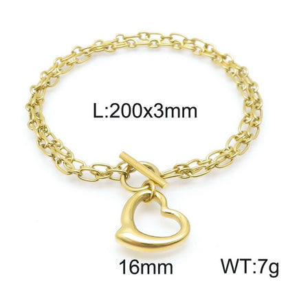 European And American Fashion Stainless Steel Ot Buckle Heart Pendant Bracelet Necklace Set