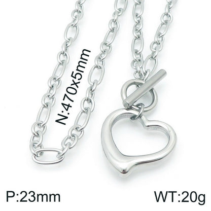 European And American Fashion Stainless Steel Ot Buckle Heart Pendant Bracelet Necklace Set