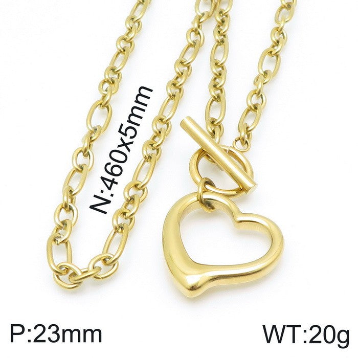 European And American Fashion Stainless Steel Ot Buckle Heart Pendant Bracelet Necklace Set