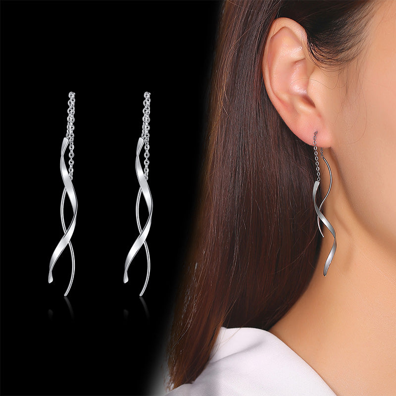 1 Pair Casual Vacation Simple Style Lines The Answer Stainless Steel Patchwork Ear Line