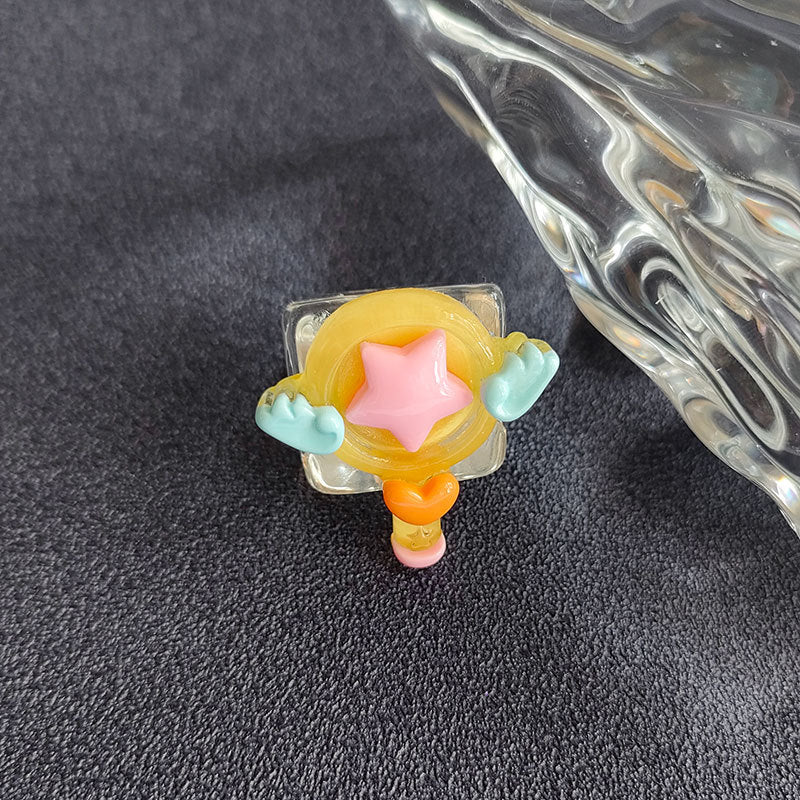 Cute Heart Shape Bow Knot Magic Wand Resin Epoxy Women's Rings