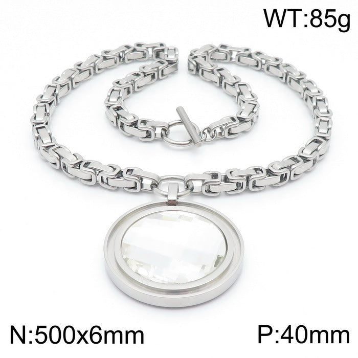 Fashion New Stainless Steel Single-piece Chain Round Multi-color Glass Stone Female Bracelet And Necklace Set