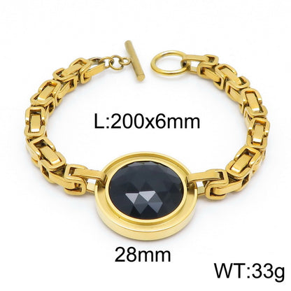 Fashion New Stainless Steel Single-piece Chain Round Multi-color Glass Stone Female Bracelet And Necklace Set