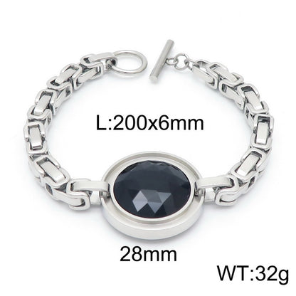 Fashion New Stainless Steel Single-piece Chain Round Multi-color Glass Stone Female Bracelet And Necklace Set