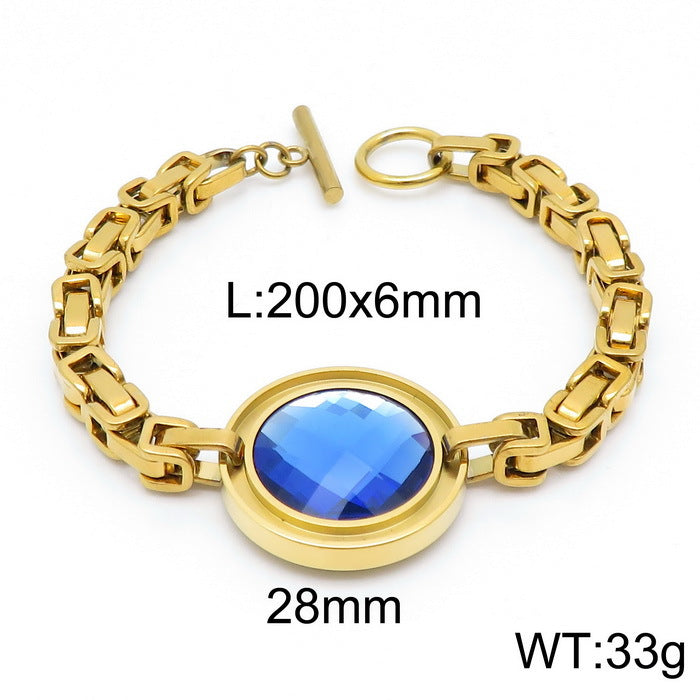 Fashion New Stainless Steel Single-piece Chain Round Multi-color Glass Stone Female Bracelet And Necklace Set