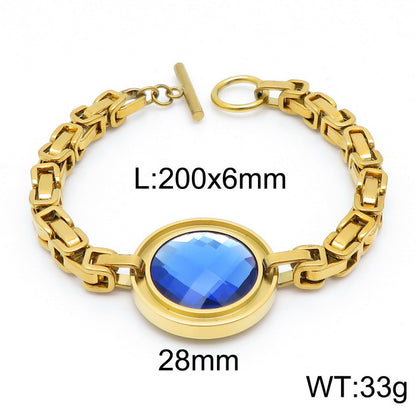 Fashion New Stainless Steel Single-piece Chain Round Multi-color Glass Stone Female Bracelet And Necklace Set