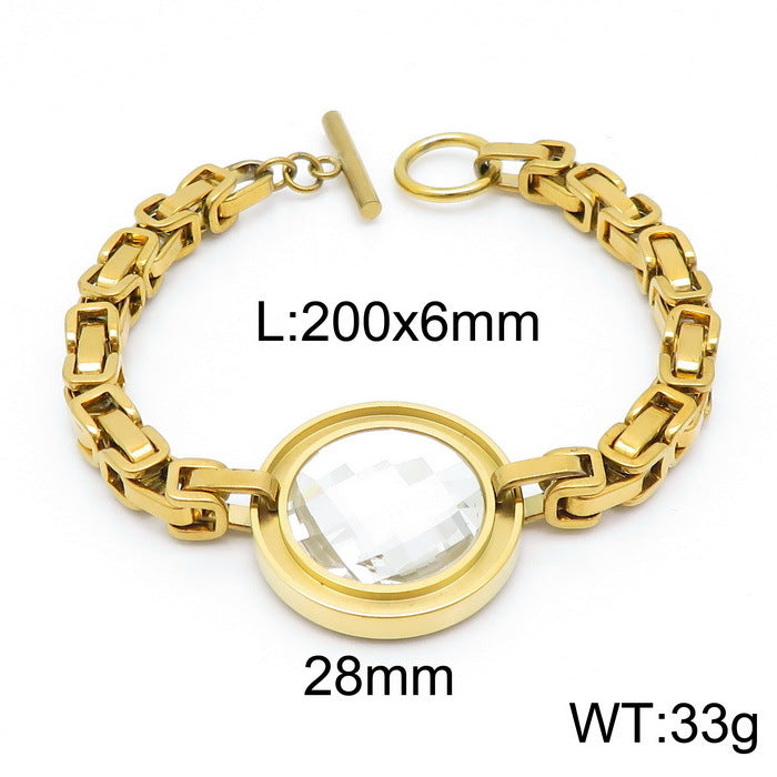 Fashion New Stainless Steel Single-piece Chain Round Multi-color Glass Stone Female Bracelet And Necklace Set