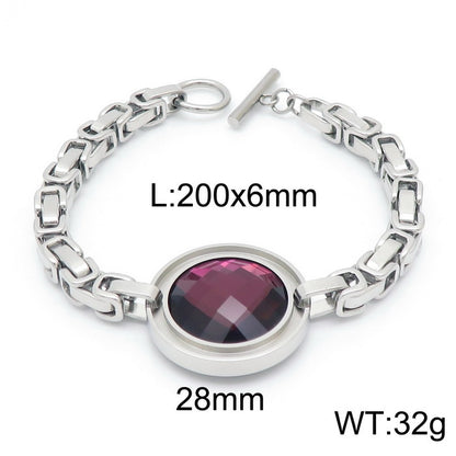 Fashion New Stainless Steel Single-piece Chain Round Multi-color Glass Stone Female Bracelet And Necklace Set