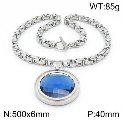 Fashion New Stainless Steel Single-piece Chain Round Multi-color Glass Stone Female Bracelet And Necklace Set