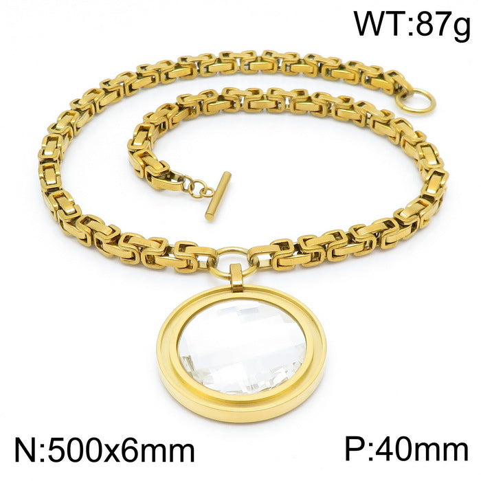 Fashion New Stainless Steel Single-piece Chain Round Multi-color Glass Stone Female Bracelet And Necklace Set