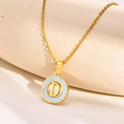 Ins Style Simple Style Letter Stainless Steel Plating Hollow Out Inlay Shell 18k Gold Plated Necklace Pendant