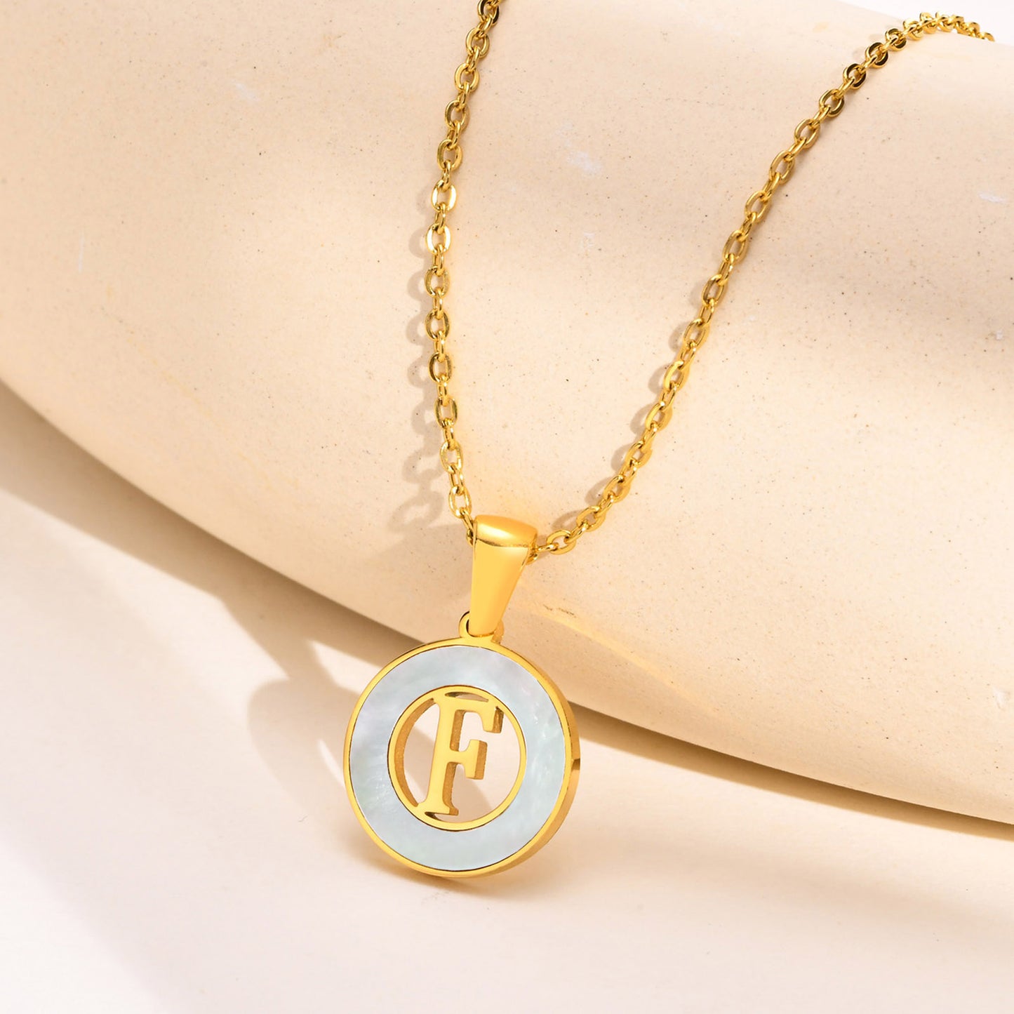 Ins Style Simple Style Letter Stainless Steel Plating Hollow Out Inlay Shell 18k Gold Plated Necklace Pendant