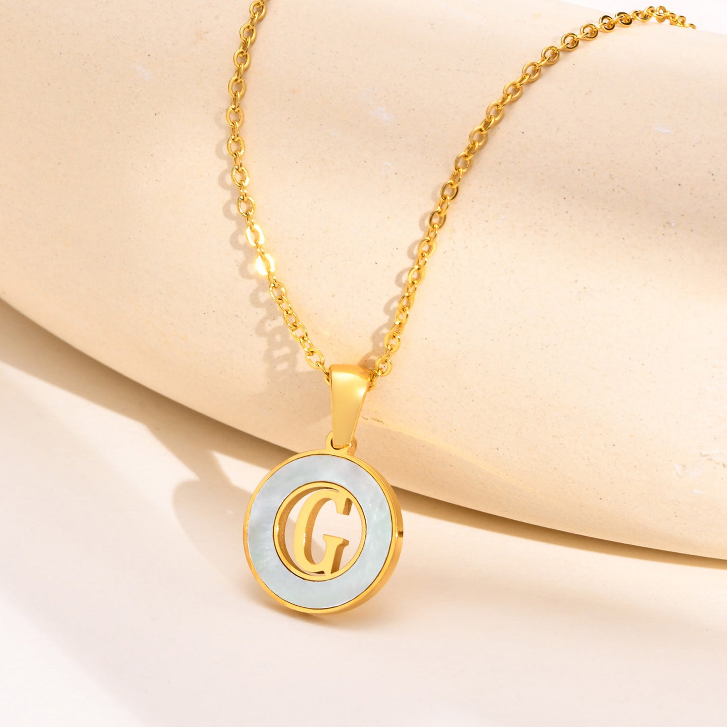 Ins Style Simple Style Letter Stainless Steel Plating Hollow Out Inlay Shell 18k Gold Plated Necklace Pendant