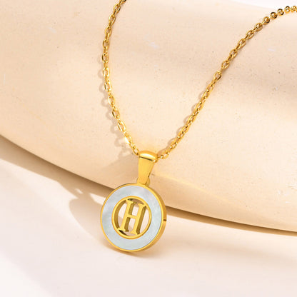 Ins Style Simple Style Letter Stainless Steel Plating Hollow Out Inlay Shell 18k Gold Plated Necklace Pendant