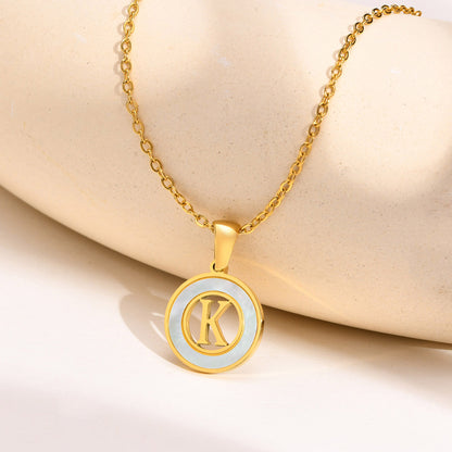 Ins Style Simple Style Letter Stainless Steel Plating Hollow Out Inlay Shell 18k Gold Plated Necklace Pendant