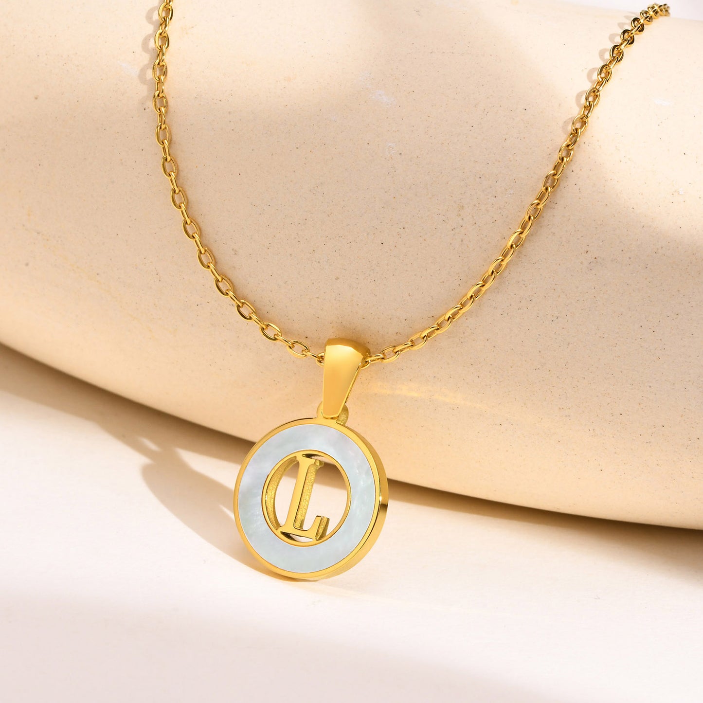 Ins Style Simple Style Letter Stainless Steel Plating Hollow Out Inlay Shell 18k Gold Plated Necklace Pendant