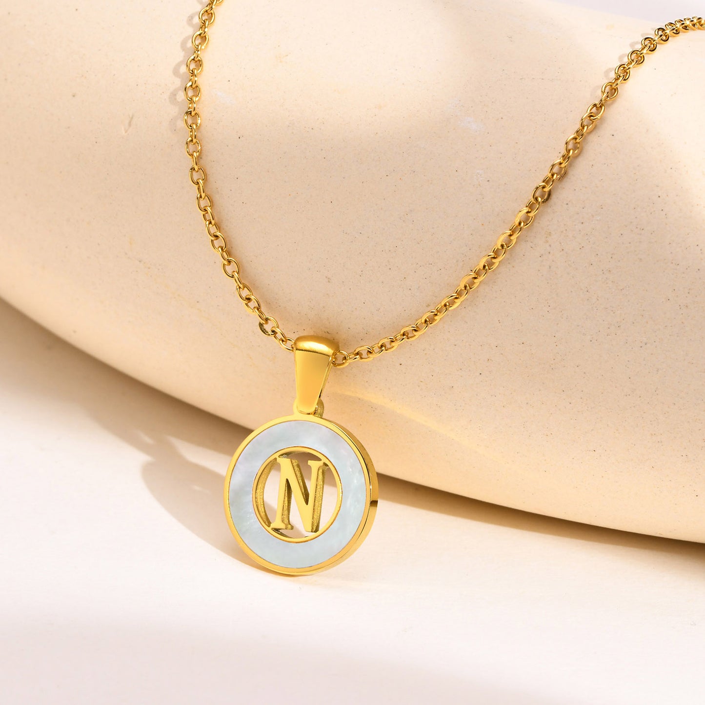 Ins Style Simple Style Letter Stainless Steel Plating Hollow Out Inlay Shell 18k Gold Plated Necklace Pendant