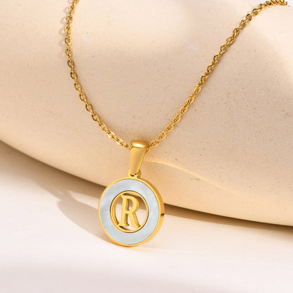 Ins Style Simple Style Letter Stainless Steel Plating Hollow Out Inlay Shell 18k Gold Plated Necklace Pendant