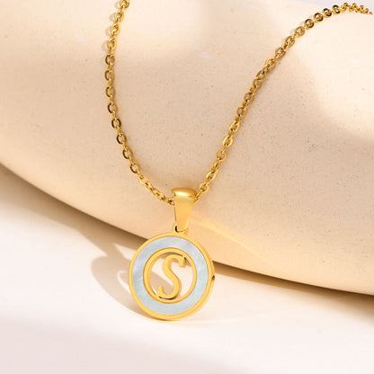 Ins Style Simple Style Letter Stainless Steel Plating Hollow Out Inlay Shell 18k Gold Plated Necklace Pendant