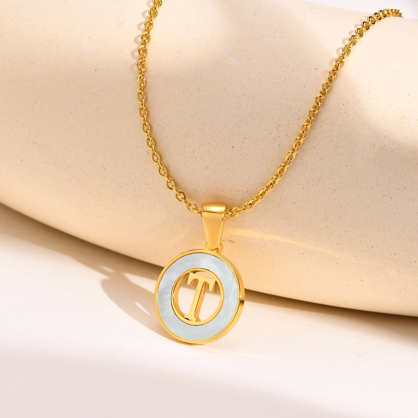 Ins Style Simple Style Letter Stainless Steel Plating Hollow Out Inlay Shell 18k Gold Plated Necklace Pendant