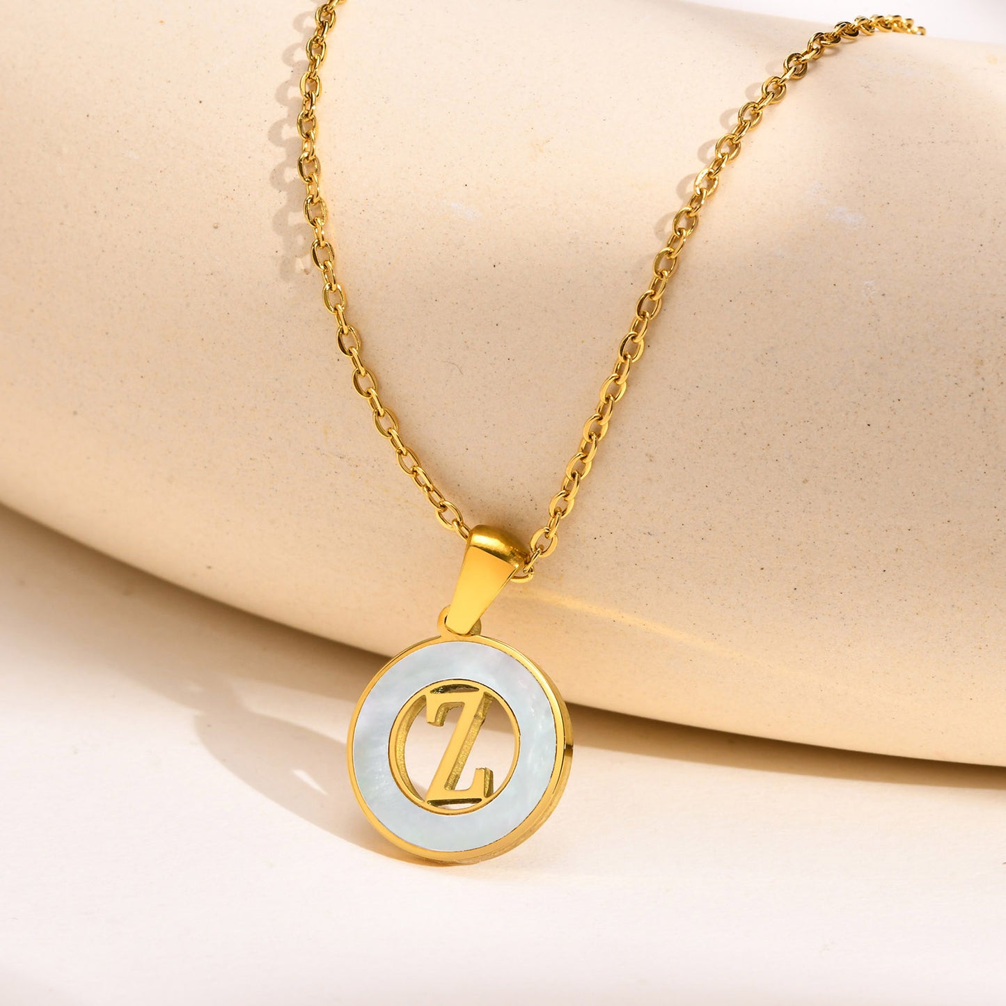 Ins Style Simple Style Letter Stainless Steel Plating Hollow Out Inlay Shell 18k Gold Plated Necklace Pendant