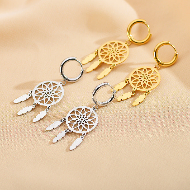 1 Pair Elegant Cute Shiny Dreamcatcher Copper Mesh Hollow Out Drop Earrings