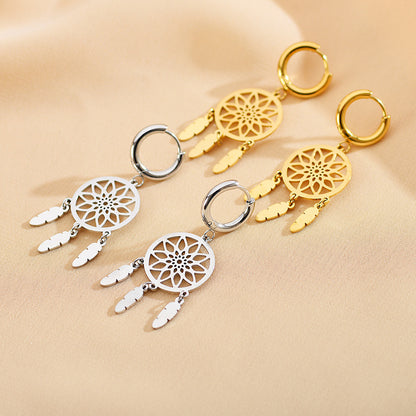 1 Pair Elegant Cute Shiny Dreamcatcher Copper Mesh Hollow Out Drop Earrings