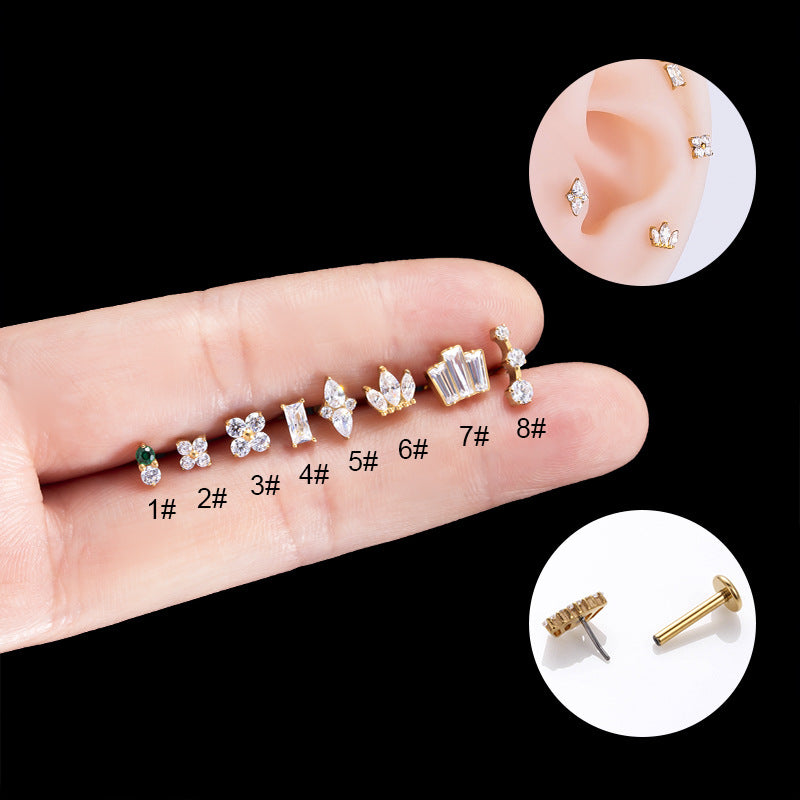 1 Piece Simple Style Crown Titanium Plating Inlay Zircon Ear Studs