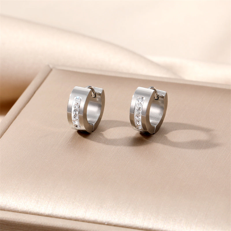 1 Pair Ins Style Simple Style Round Stainless Steel Plating Inlay Zircon Earrings