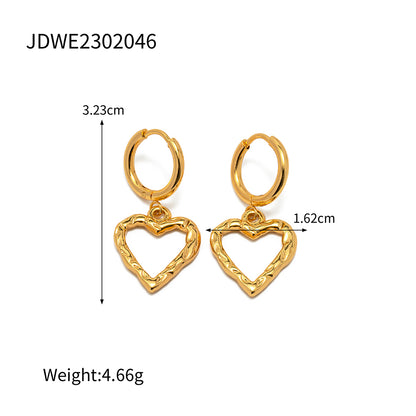 1 Pair Modern Style Heart Shape Stainless Steel Plating 18k Gold Plated Drop Earrings