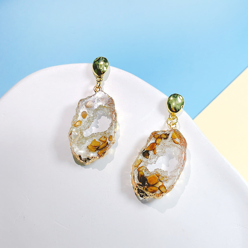 1 Pair Ethnic Style Irregular Natural Stone Patchwork Drop Earrings