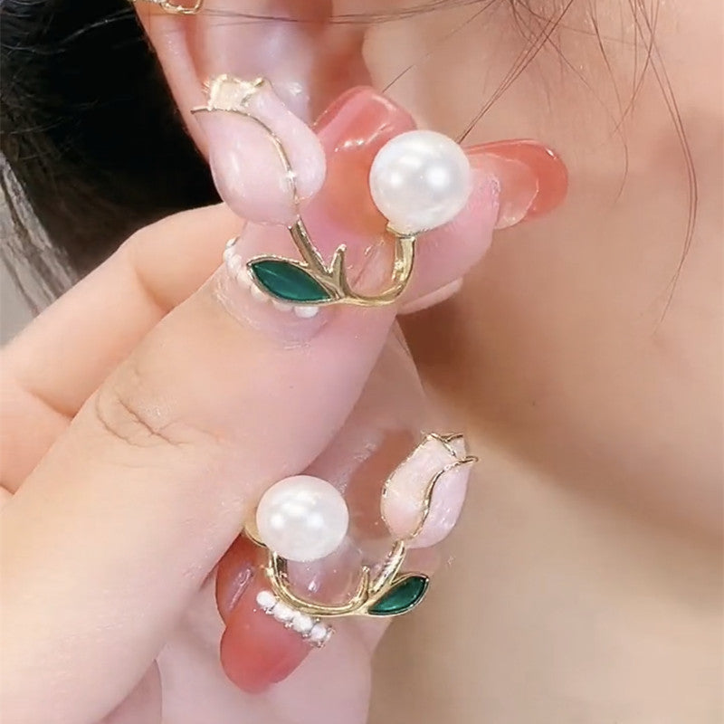 1 Pair Sweet Flower Plating Imitation Pearl Alloy Ear Studs