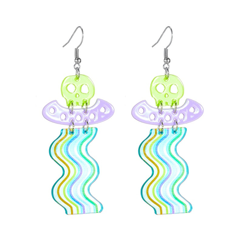 Cartoon Style Funny Rainbow Ufo Skull Arylic Hollow Out Women's Drop Earrings