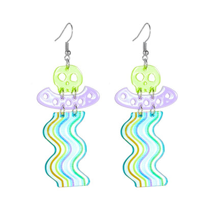 Cartoon Style Funny Rainbow Ufo Skull Arylic Hollow Out Women's Drop Earrings