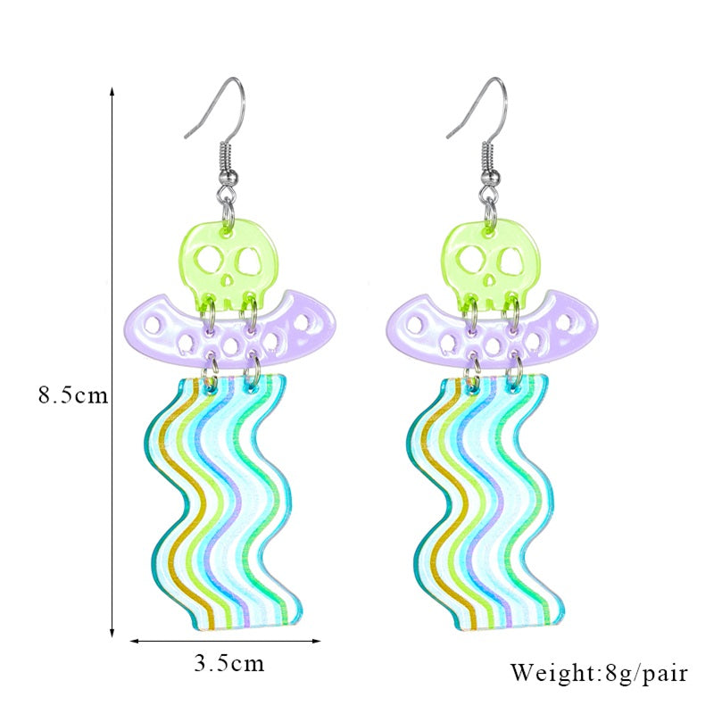 Cartoon Style Funny Rainbow Ufo Skull Arylic Hollow Out Women's Drop Earrings