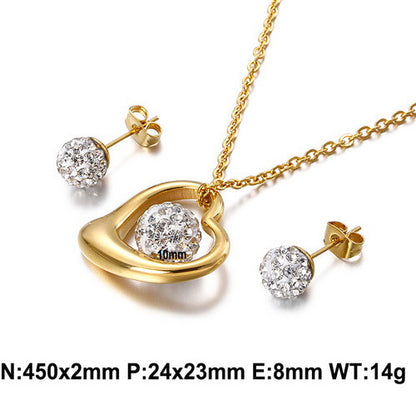 Stainless Steel Fashion Hollow Heart-shaped Necklace Earrings Two-piece Set