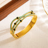 Modern Style Leaf Heart Shape Stainless Steel Plating Hollow Out Inlay Zircon 18k Gold Plated Bangle