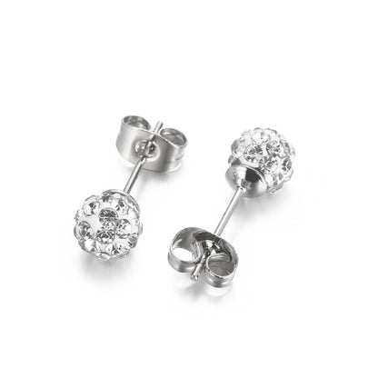 1 Pair Casual Shiny Ball Stainless Steel Plating Inlay Rhinestones Ear Studs