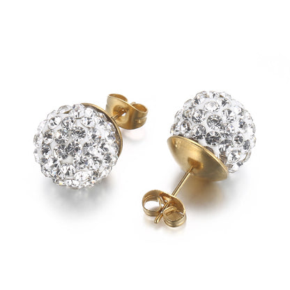 1 Pair Casual Shiny Ball Stainless Steel Plating Inlay Rhinestones Ear Studs