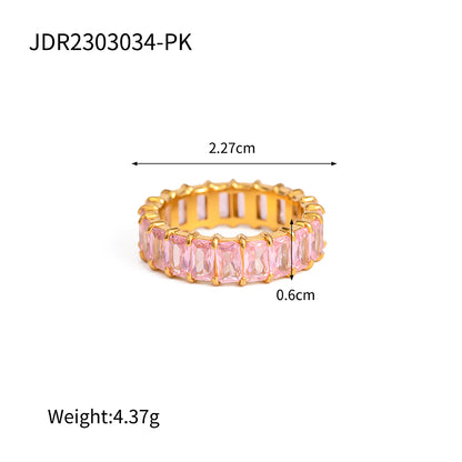 Ins Style Shiny Round Stainless Steel Plating Inlay Zircon 18k Gold Plated Rings