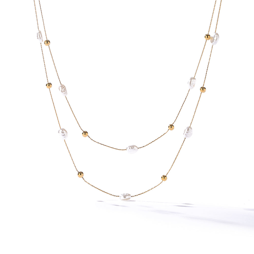 Elegant Irregular Titanium Steel Pearl Plating 18k Gold Plated Layered Necklaces