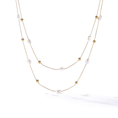 Elegant Irregular Titanium Steel Pearl Plating 18k Gold Plated Layered Necklaces