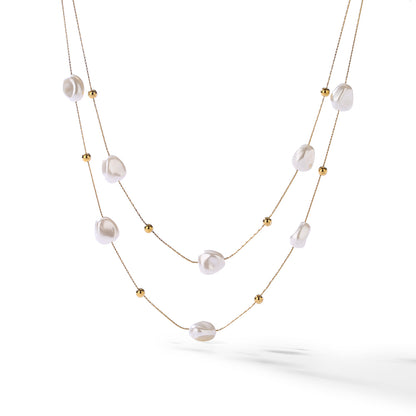 Elegant Irregular Titanium Steel Pearl Plating 18k Gold Plated Layered Necklaces