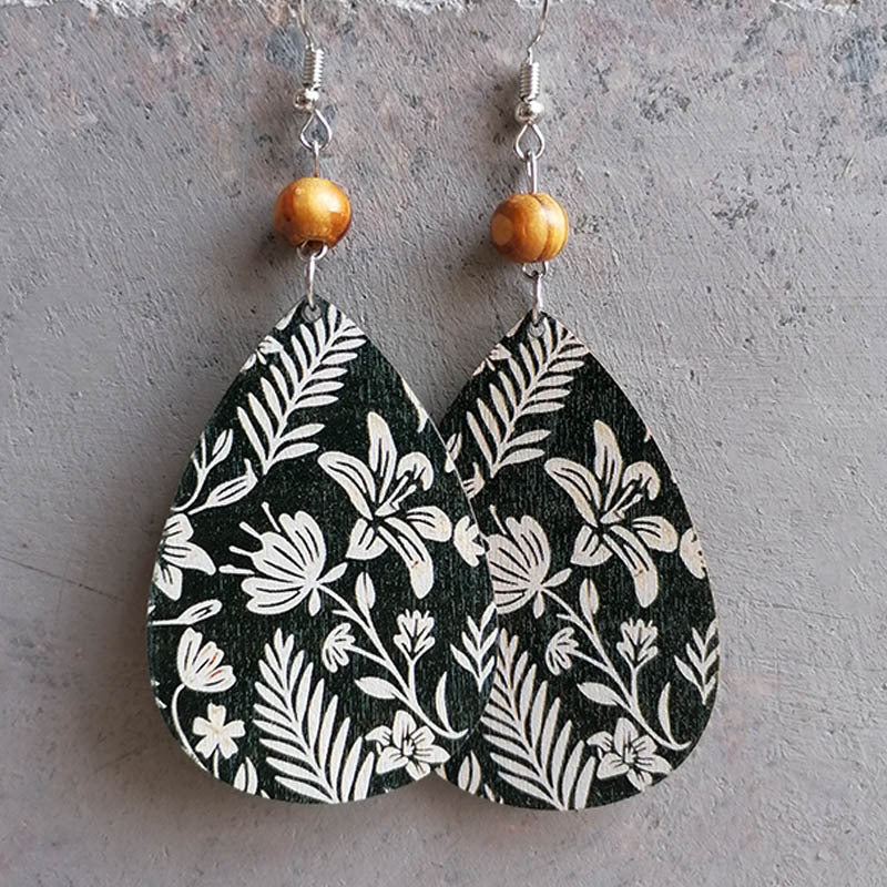 Bohemian Flower Wood Women's Drop Earrings