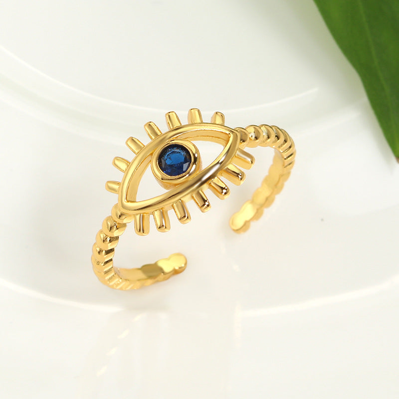 Retro Streetwear Devil's Eye Copper Zircon Open Ring In Bulk