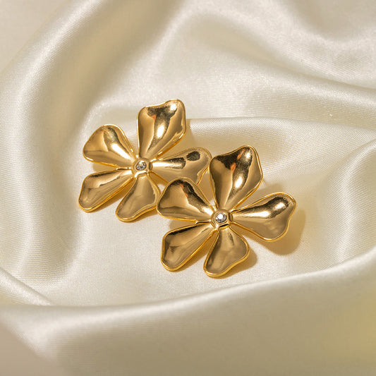 1 Pair Elegant Flower Plating Inlay Stainless Steel Artificial Diamond 18k Gold Plated Ear Studs