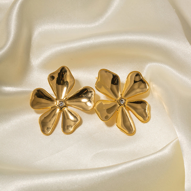 1 Pair Elegant Flower Plating Inlay Stainless Steel Artificial Diamond 18k Gold Plated Ear Studs