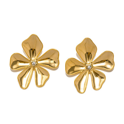 1 Pair Elegant Flower Plating Inlay Stainless Steel Artificial Diamond 18k Gold Plated Ear Studs