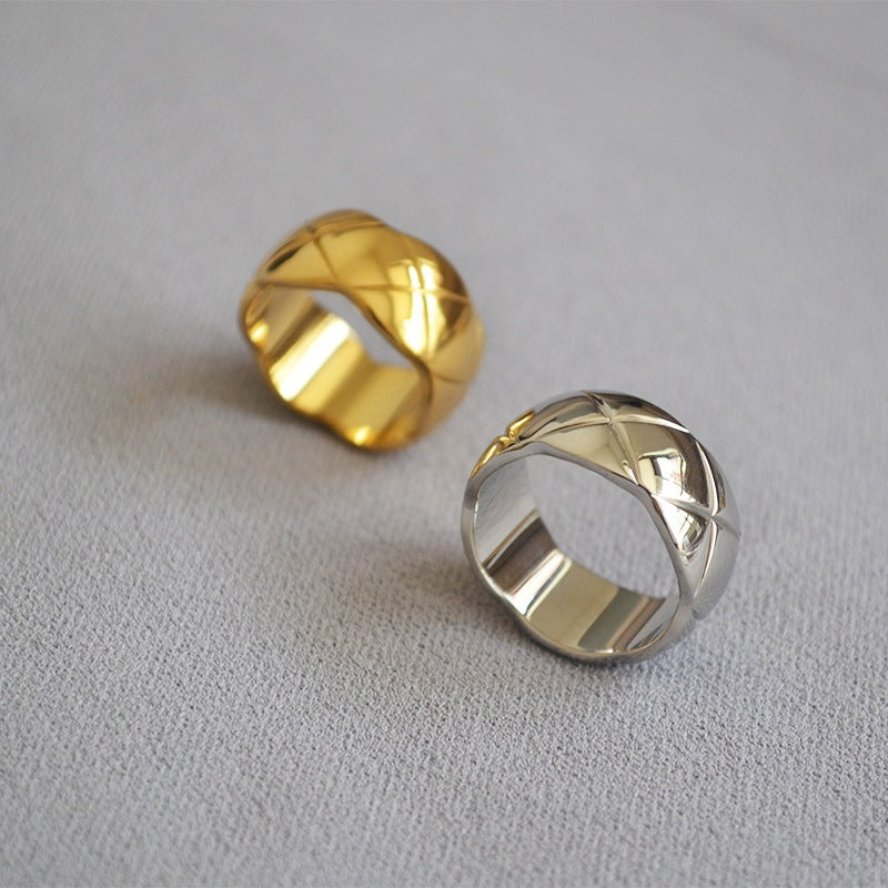 Fashion Lingge Titanium Steel Plating Rings 1 Piece