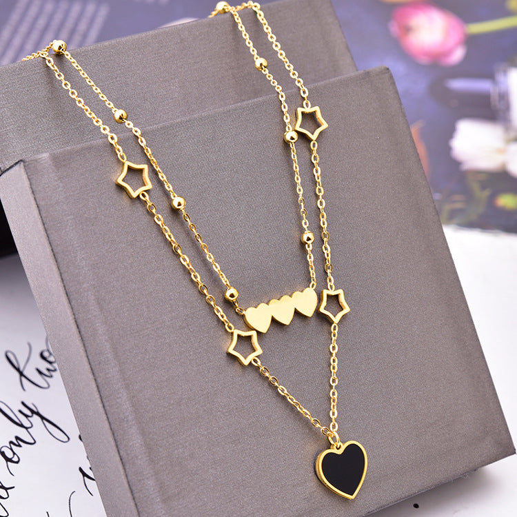 Luxurious Pentagram Heart Shape Titanium Steel Plating Inlay Shell 18k Gold Plated Pendant Necklace